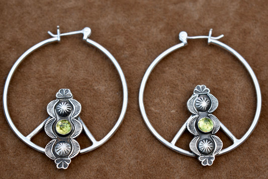 Stamped Peridot Hoops