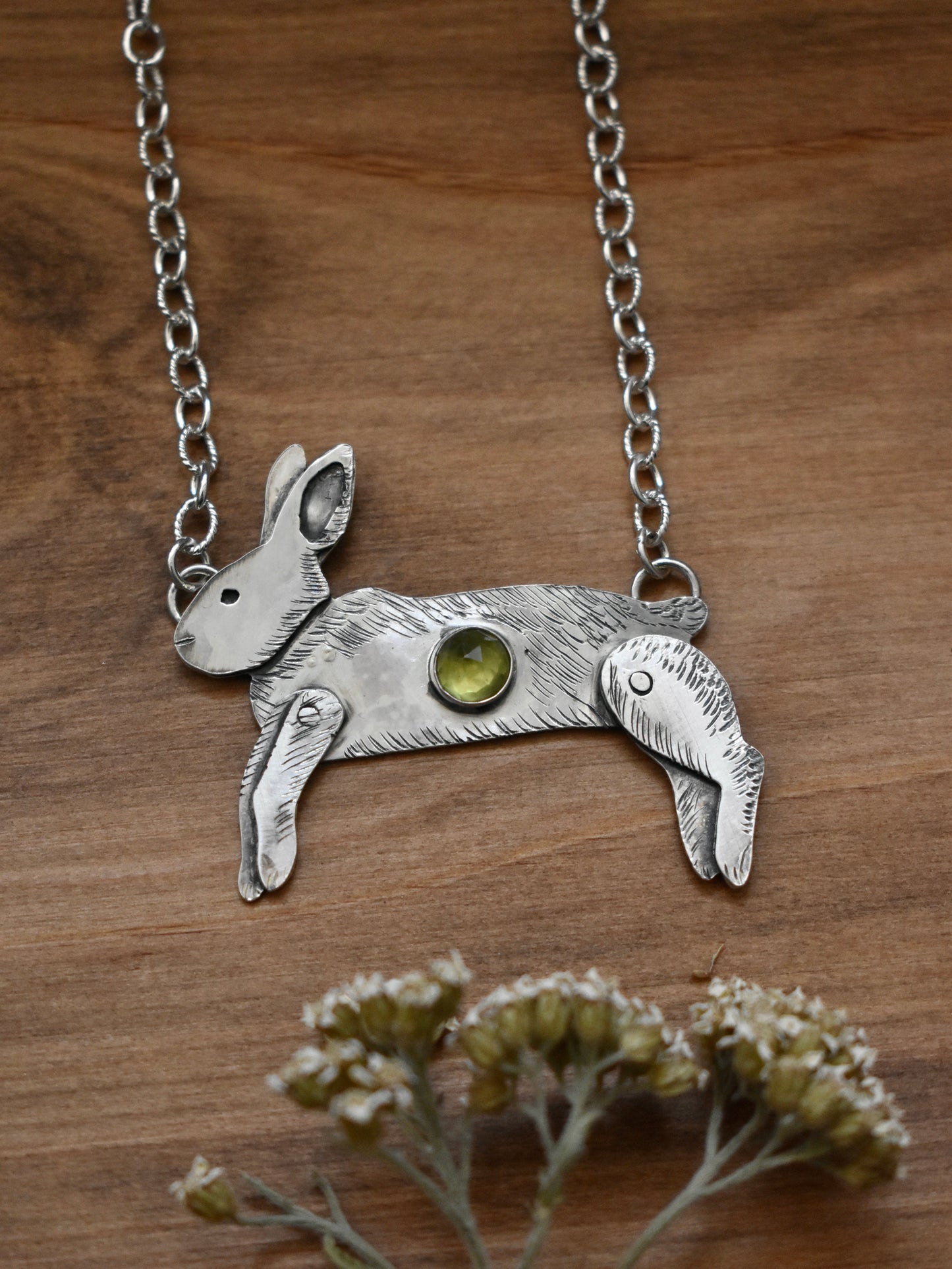 Kinetic Rabbit Pendant with Peridot