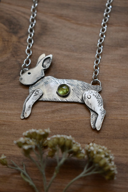 Kinetic Rabbit Pendant with Peridot