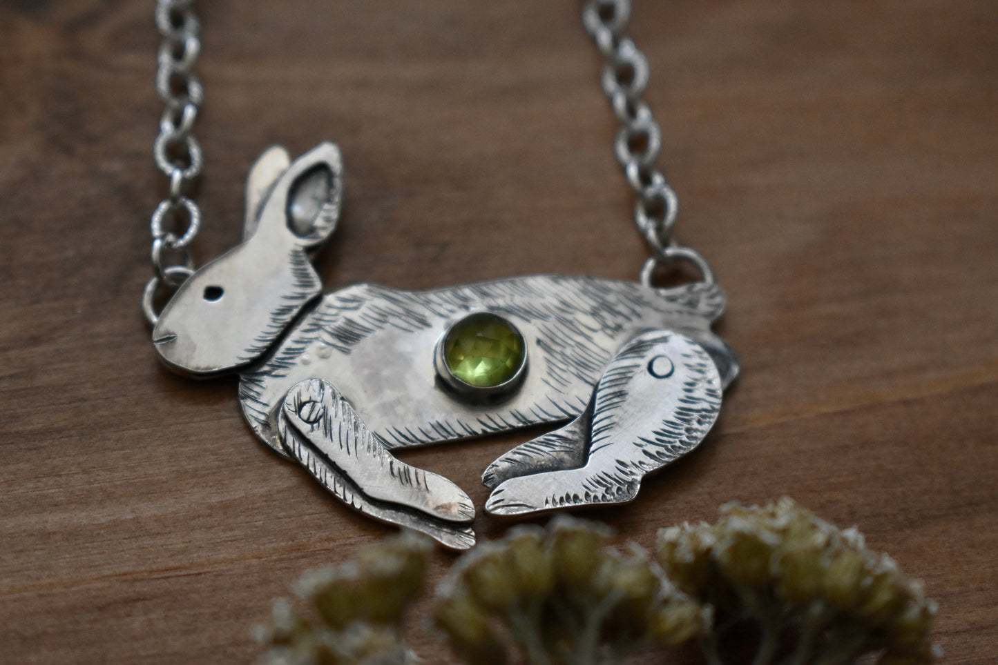 Kinetic Rabbit Pendant with Peridot