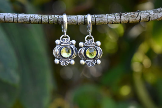 Stamped Huggies with Peridot