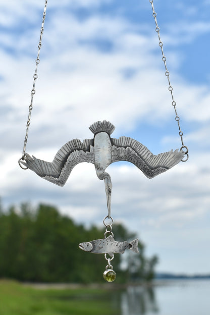 Brown Pelican Fishing with Peridot