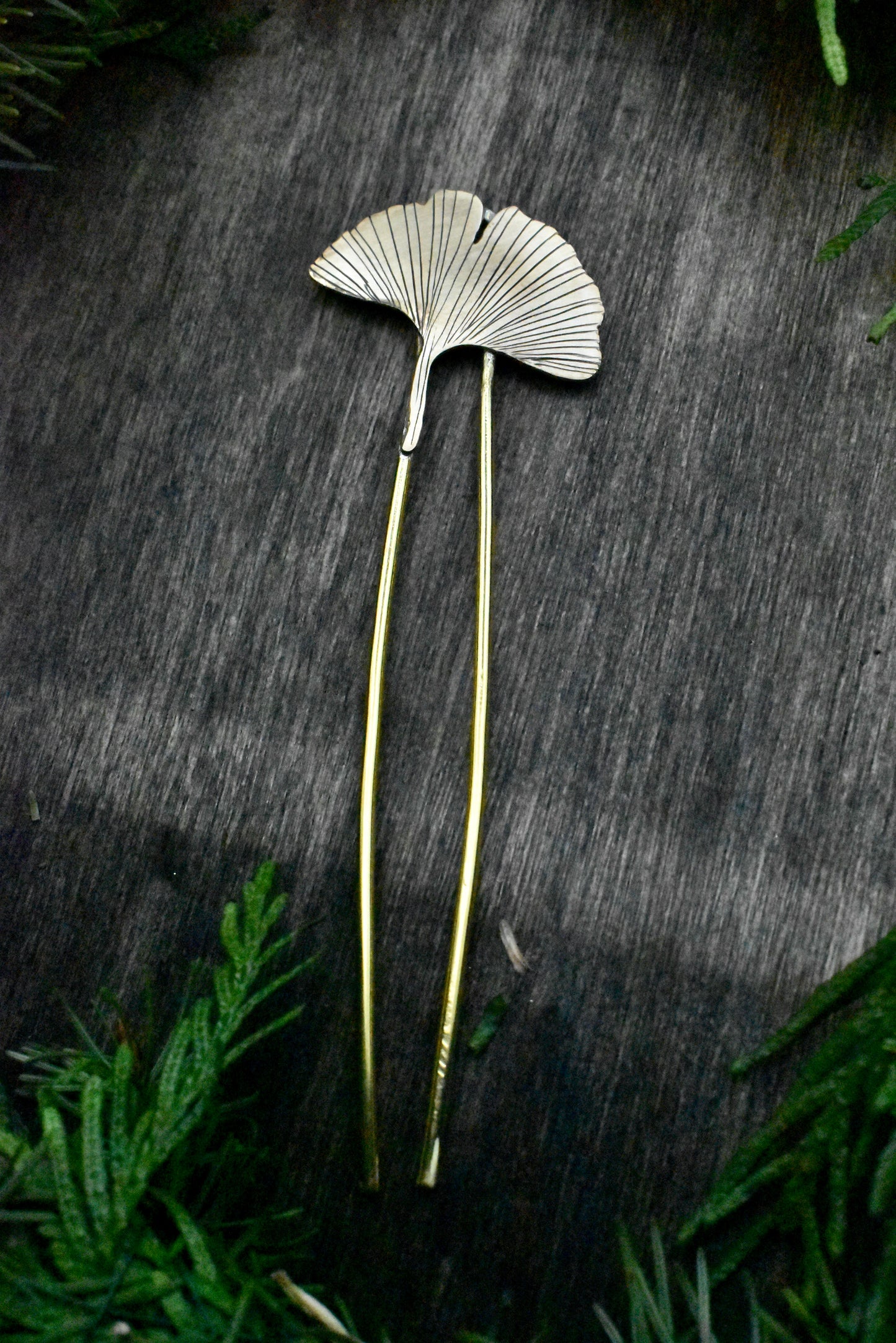 Brass Ginkgo Hair Forks