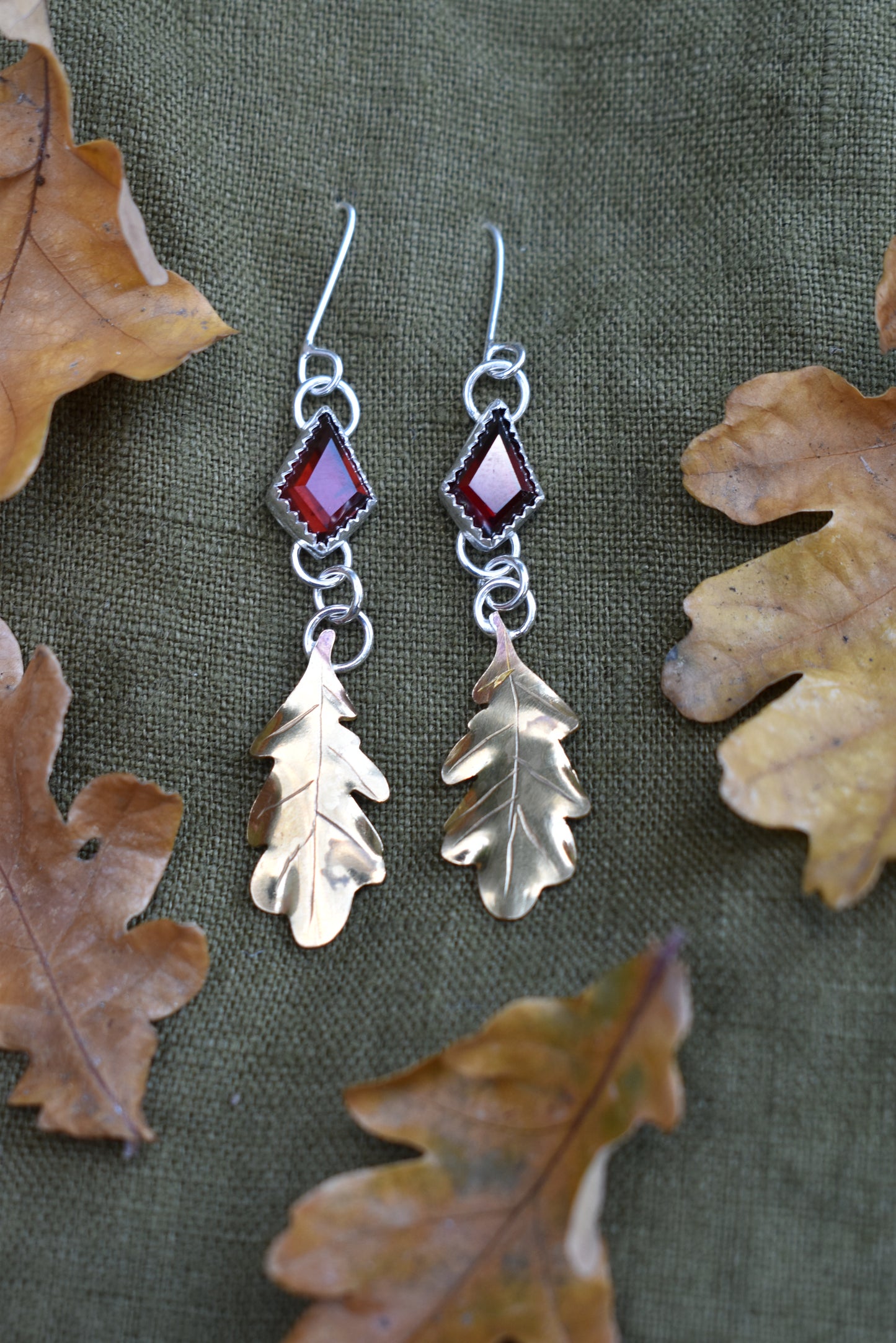 Garnet Oak Leaf Earrings Presale