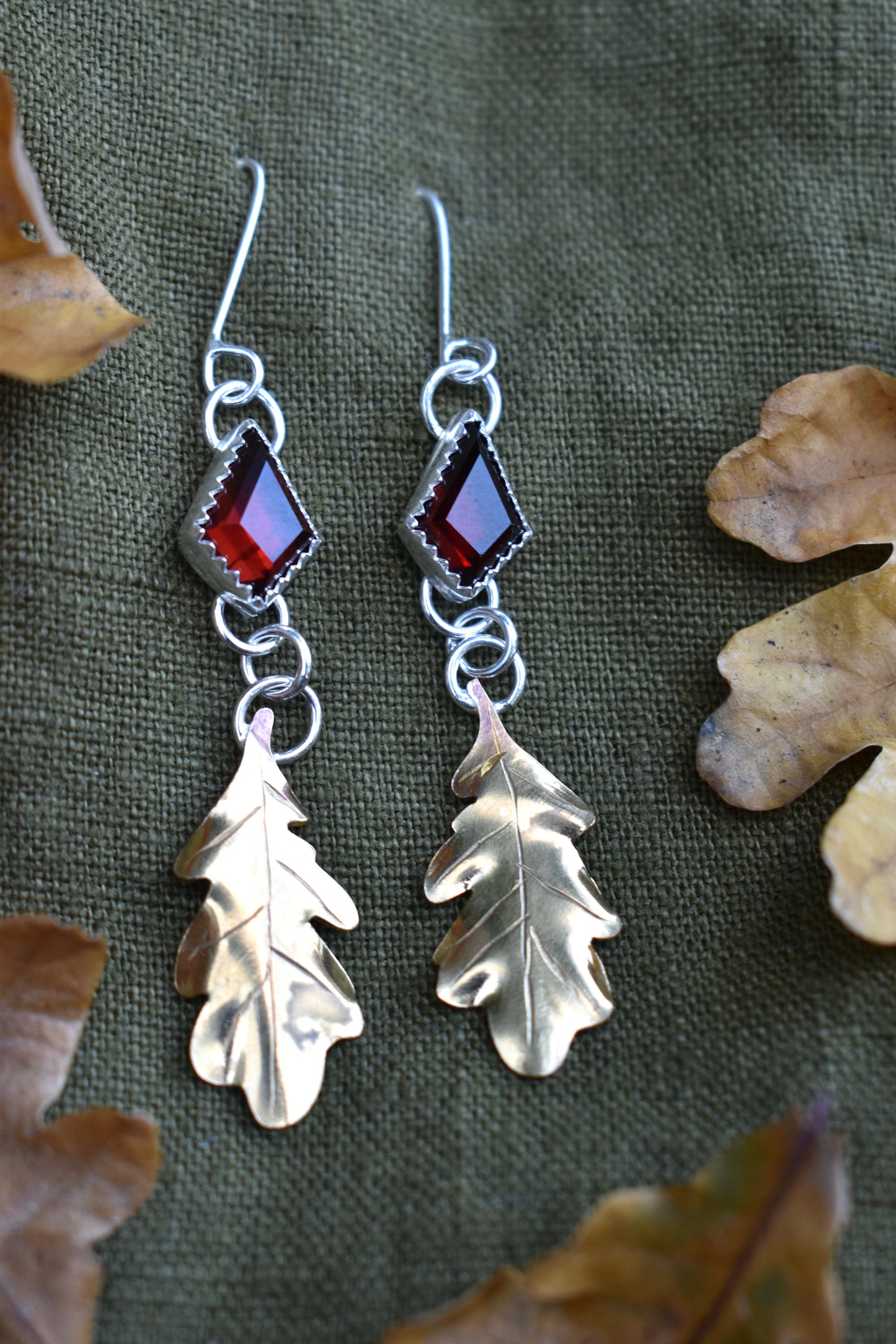 Garnet Oak Leaf Earrings Presale