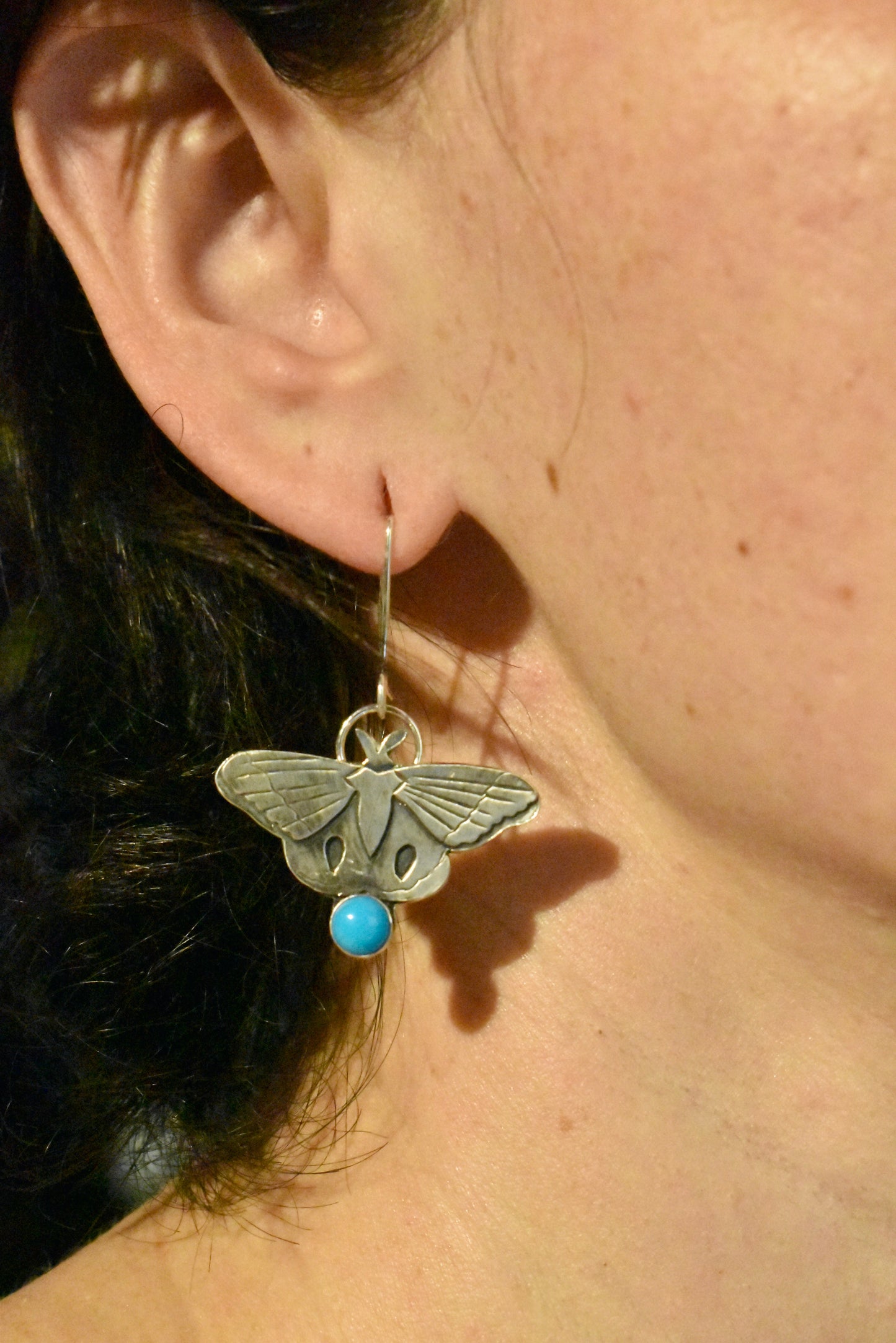 Moth Earrings with Sleeping Beauty Turquoise