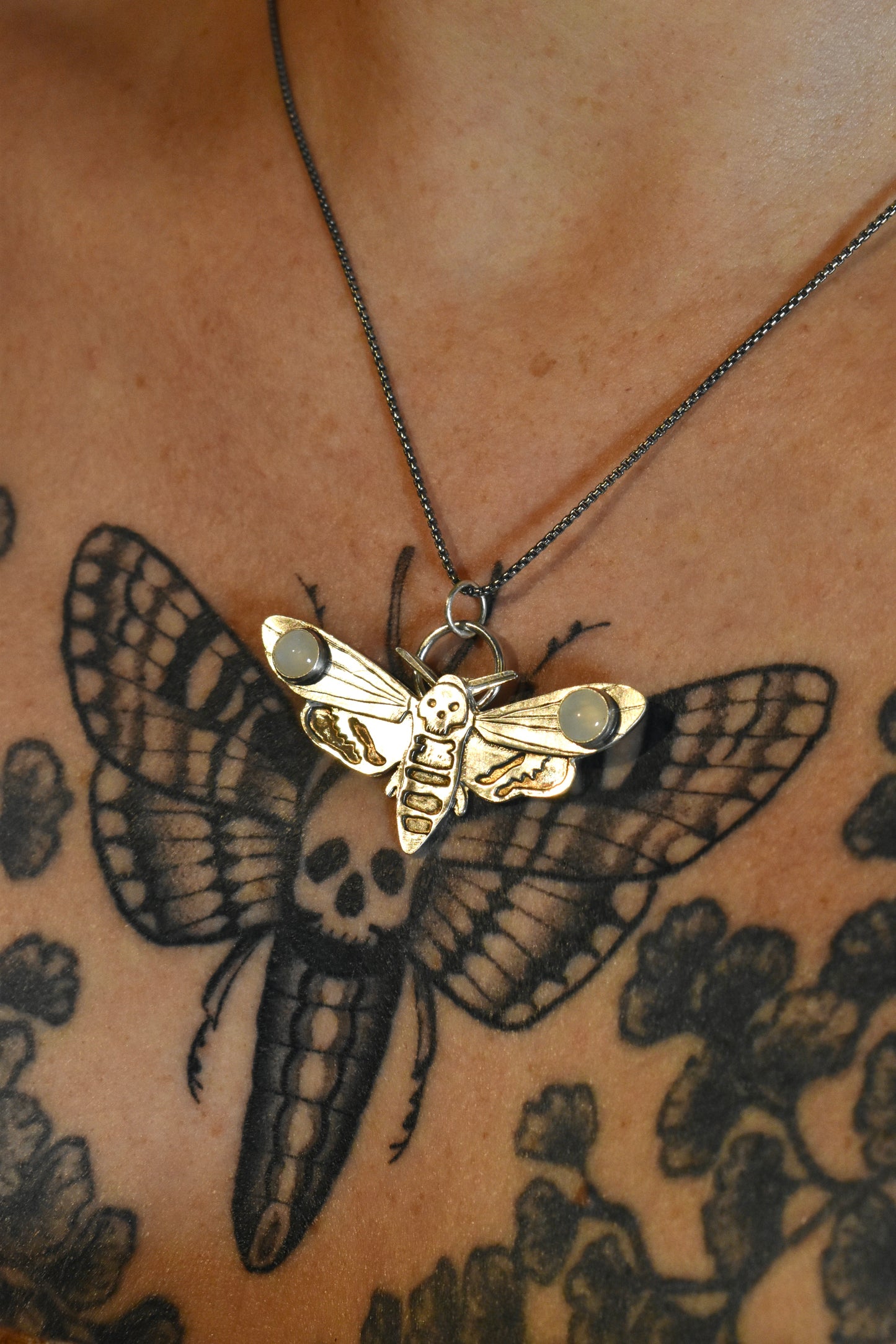 Death's Head Moth Pendant with Moonstone