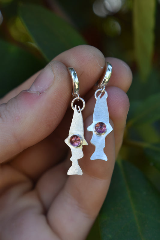 Salmon Silhouette Earrings with Pink Tourmaline