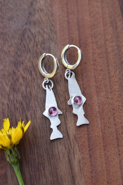 Salmon Silhouette Earrings with Pink Tourmaline