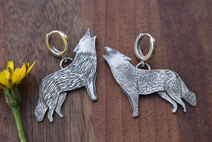 Howling Coyote Earrings on Huggie Clasps