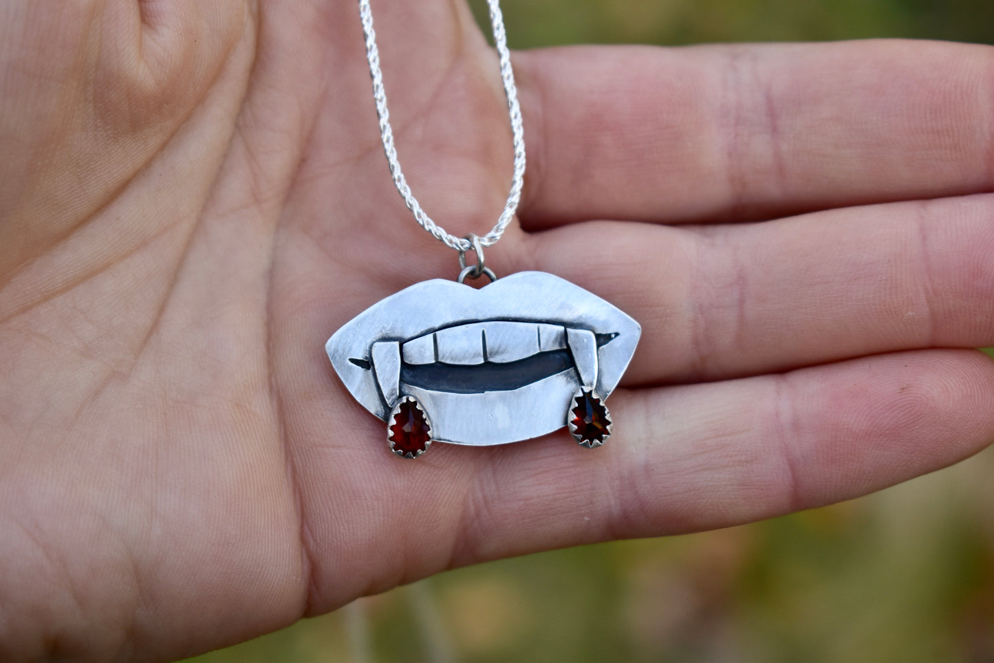 Vampire Fang Pendant with Garnet