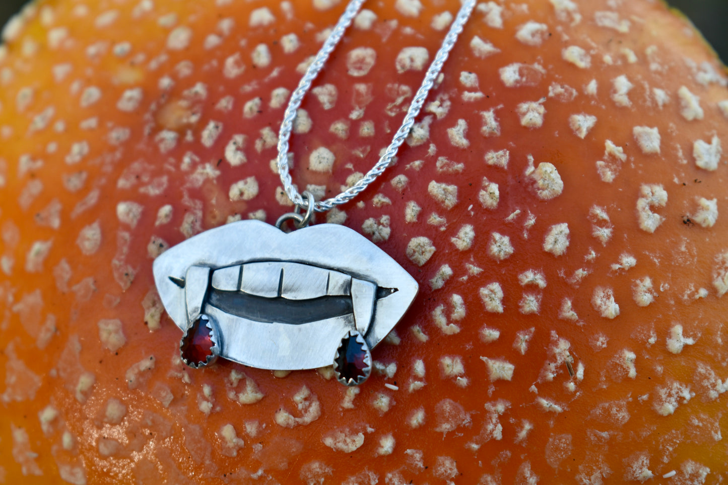 Vampire Fang Pendant with Garnet