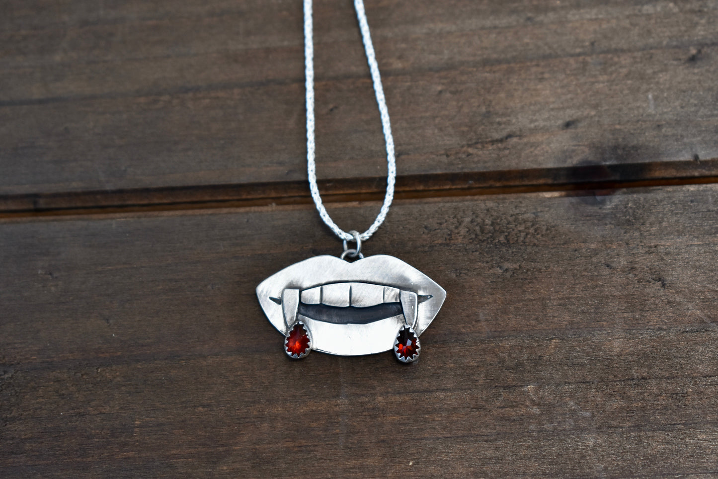 Vampire Fang Pendant with Garnet