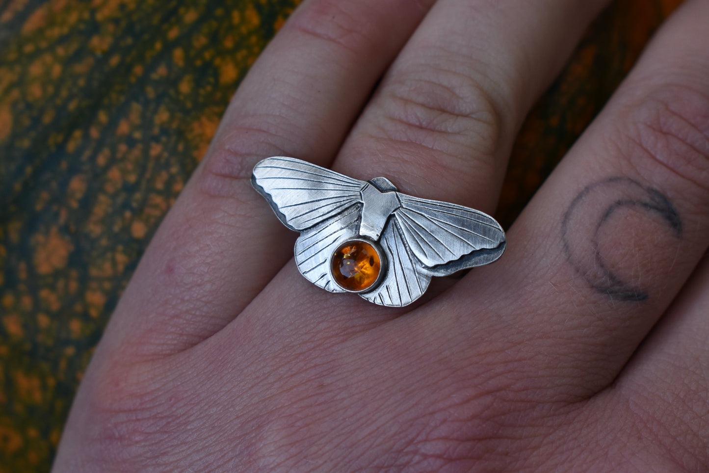 Made to Order Moth Ring with Baltic Amber