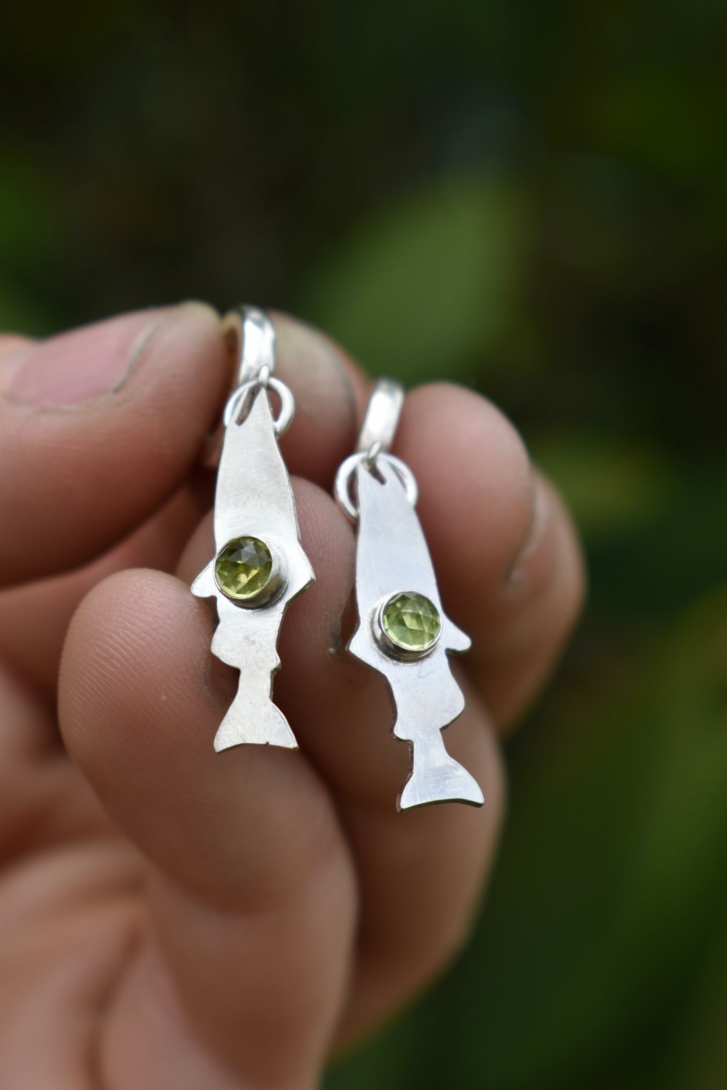 Salmon Silhouette Earrings with Arizona Peridot