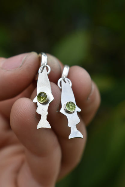 Salmon Silhouette Earrings with Arizona Peridot