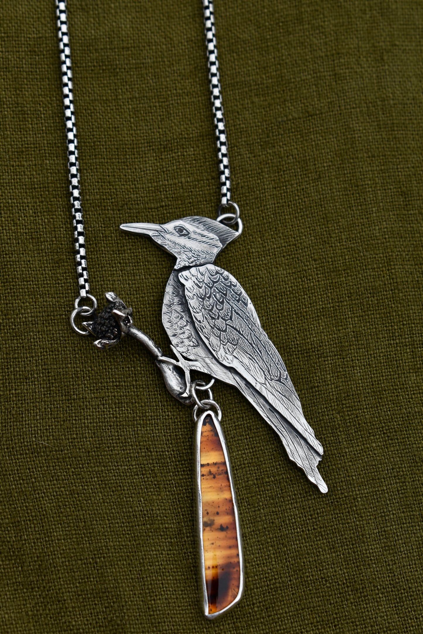 Pileated Woodpecker Pendant with Montana Agate