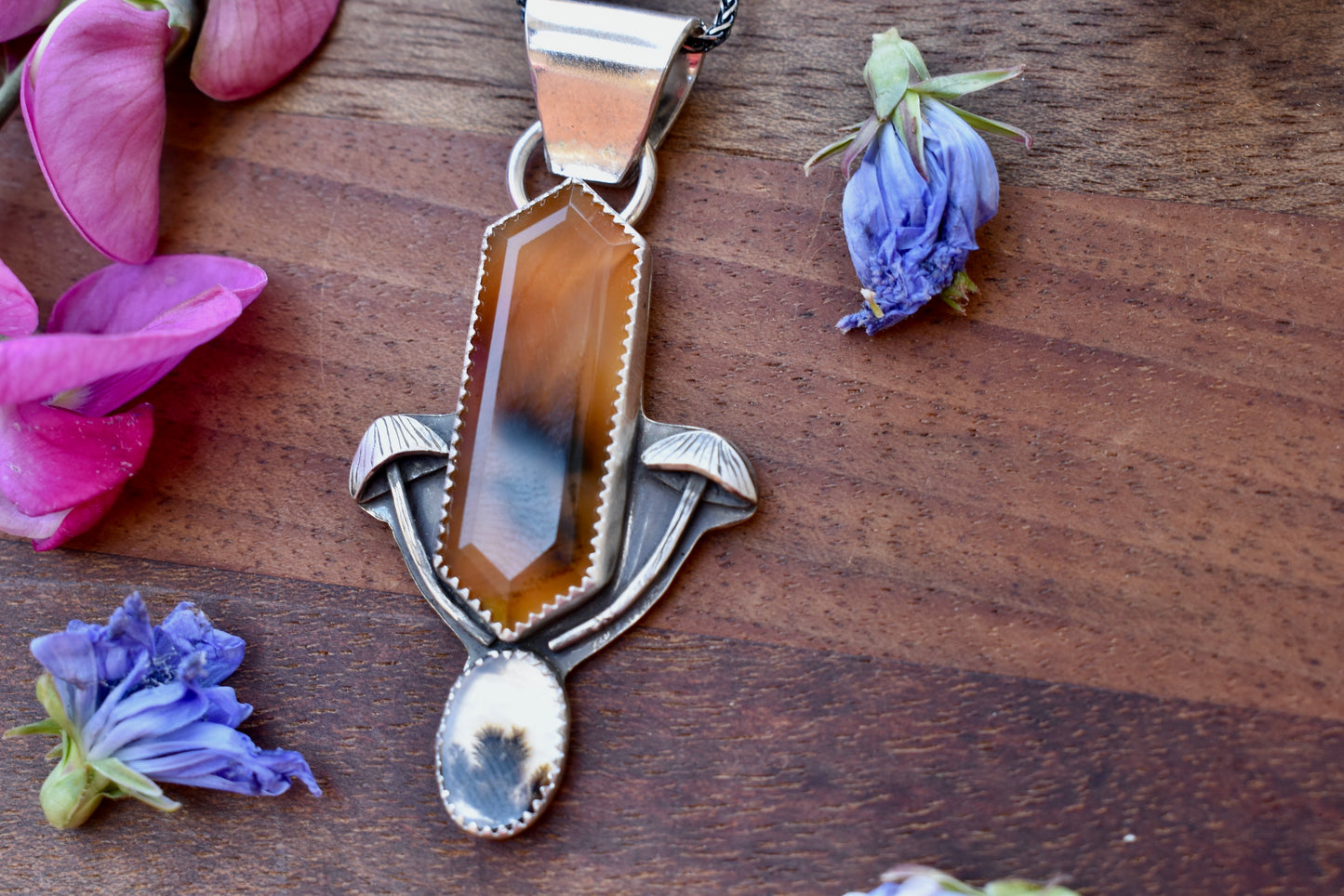 Mushroom Pendant with Montana Agate & Dendritic Agate