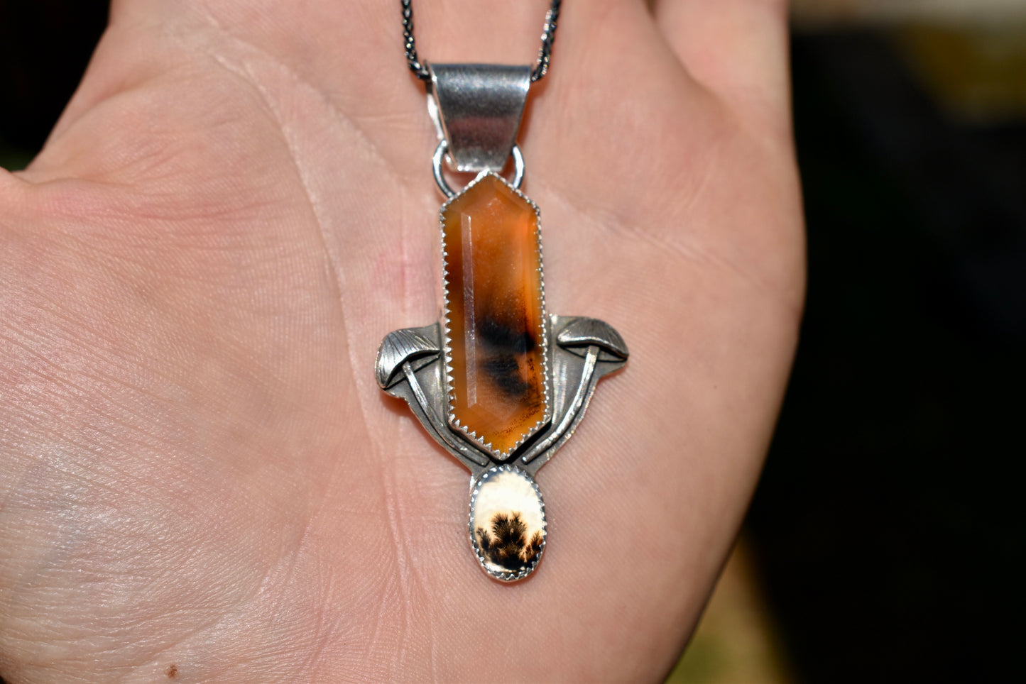 Mushroom Pendant with Montana Agate & Dendritic Agate