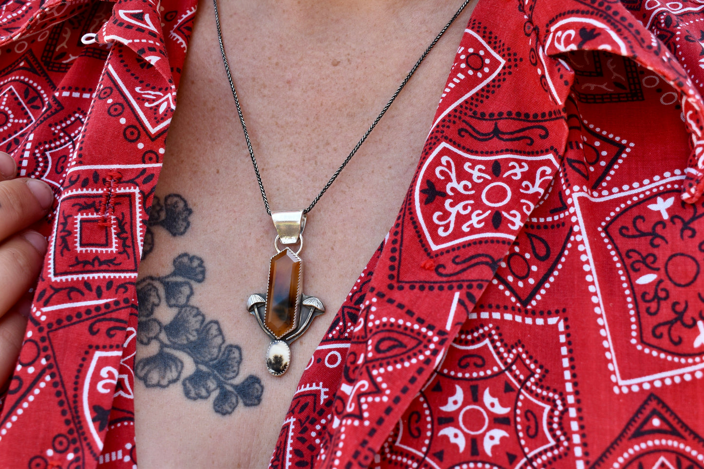 Mushroom Pendant with Montana Agate & Dendritic Agate