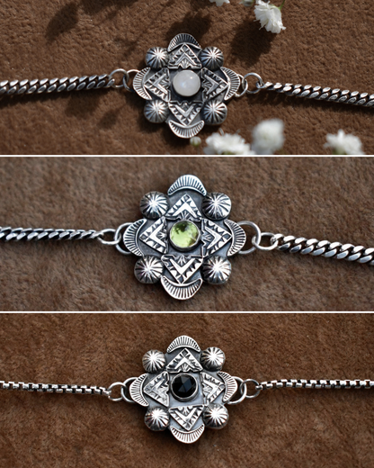 MTO: Stamped Choker with Moonstone, Peridot, or Onyx