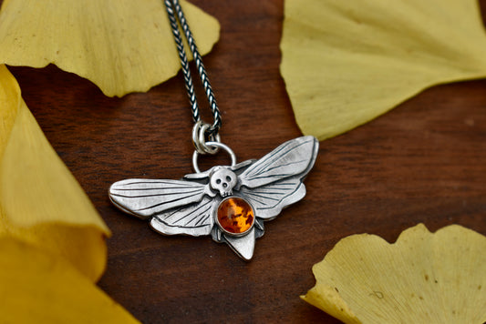 Deaths Head Moth Pendant with Baltic Amber