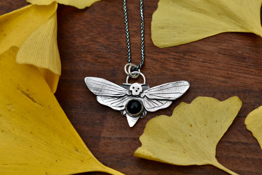 Deaths Head Moth Pendant with Black Onyx