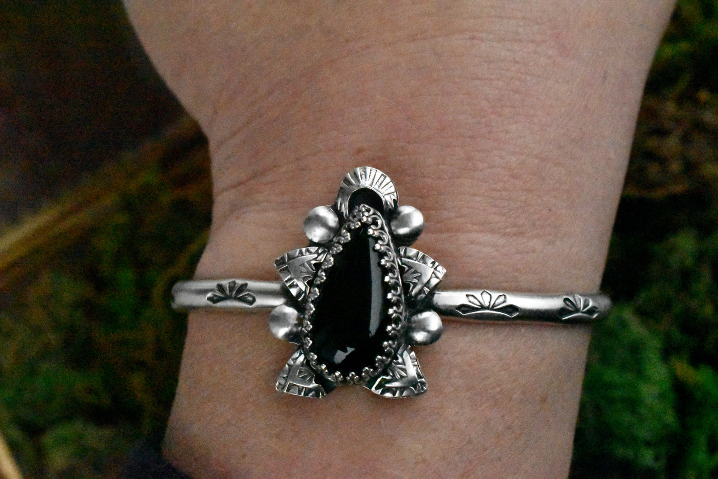 Black Onyx Stamped Cuff