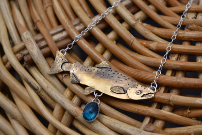 Brass Salmon Pendant with Teal Moss Kyanite Horizontal