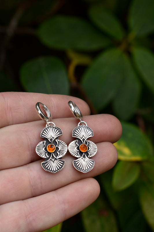 Citrine Stamped Huggie Earrings