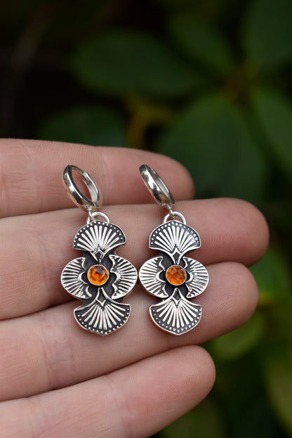 Citrine Stamped Huggie Earrings