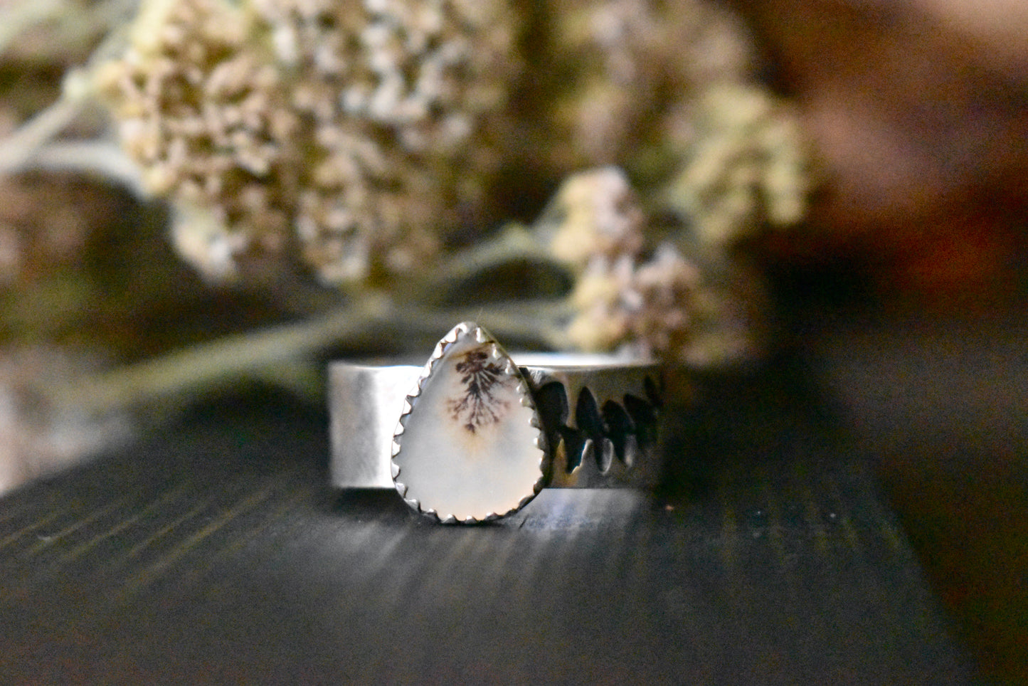 Flora Banded Dendritic Agate Ring Size 8.5