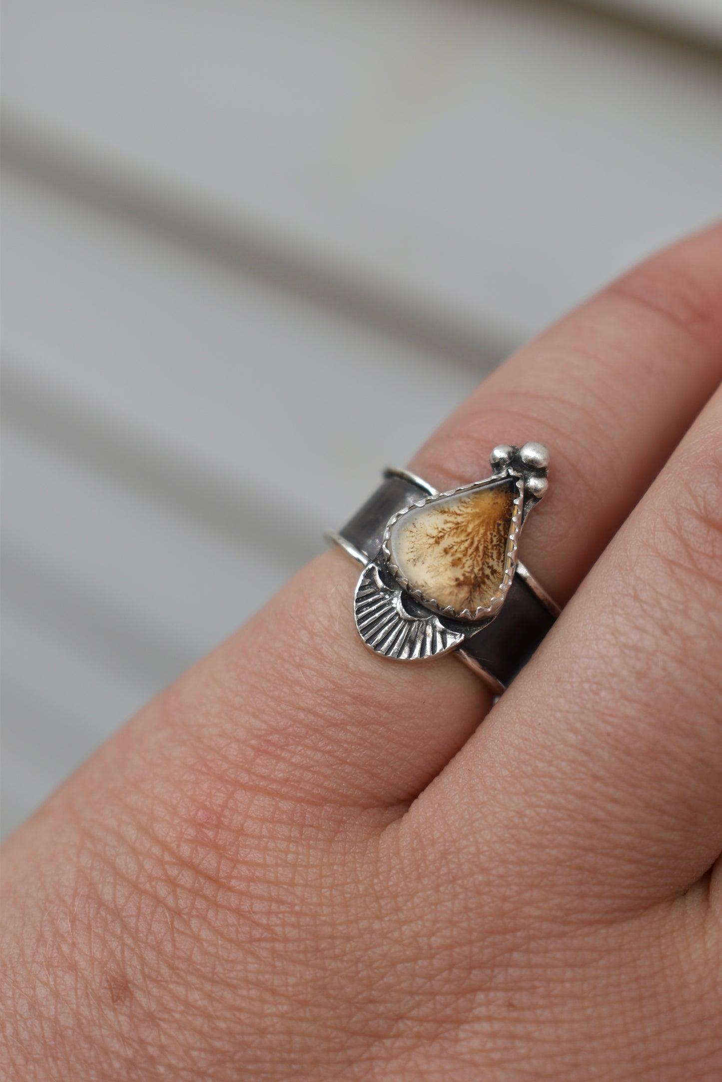 Flora Banded Dendritic Agate Ring Size 5