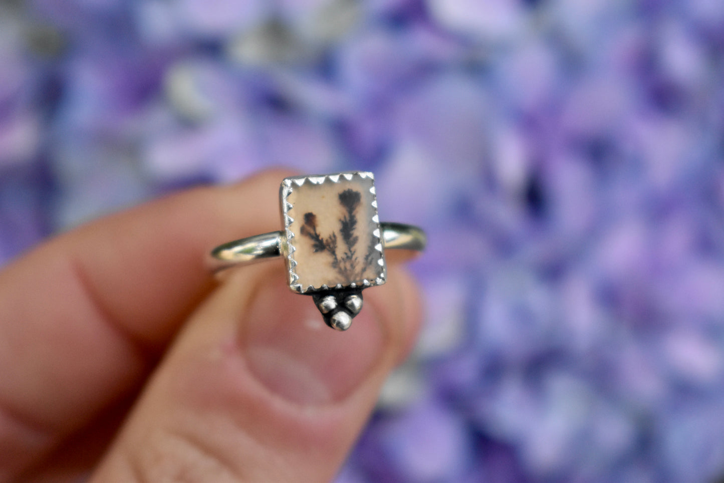 Dendritic Agate Stacker Ring Size 9