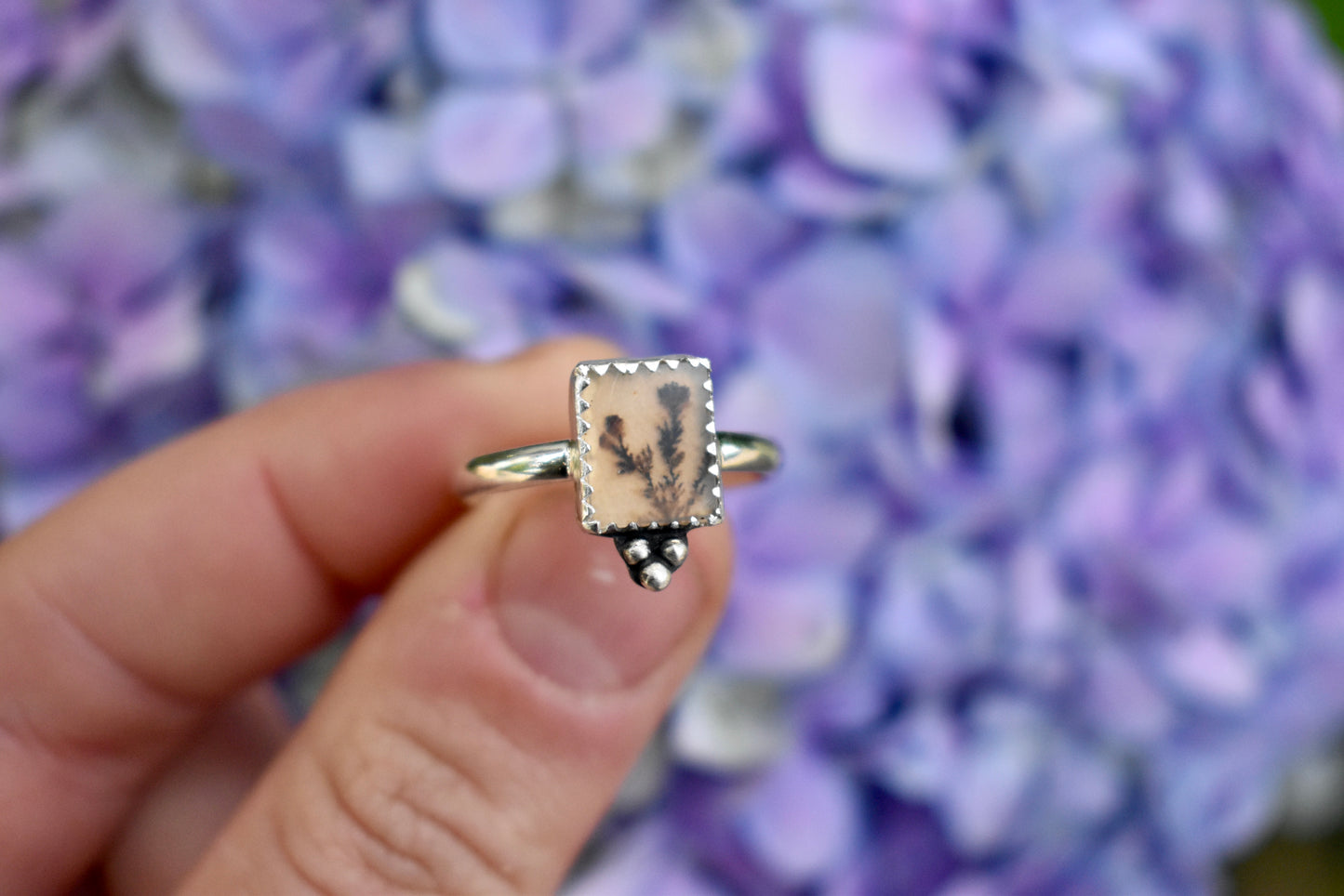 Dendritic Agate Stacker Ring Size 9