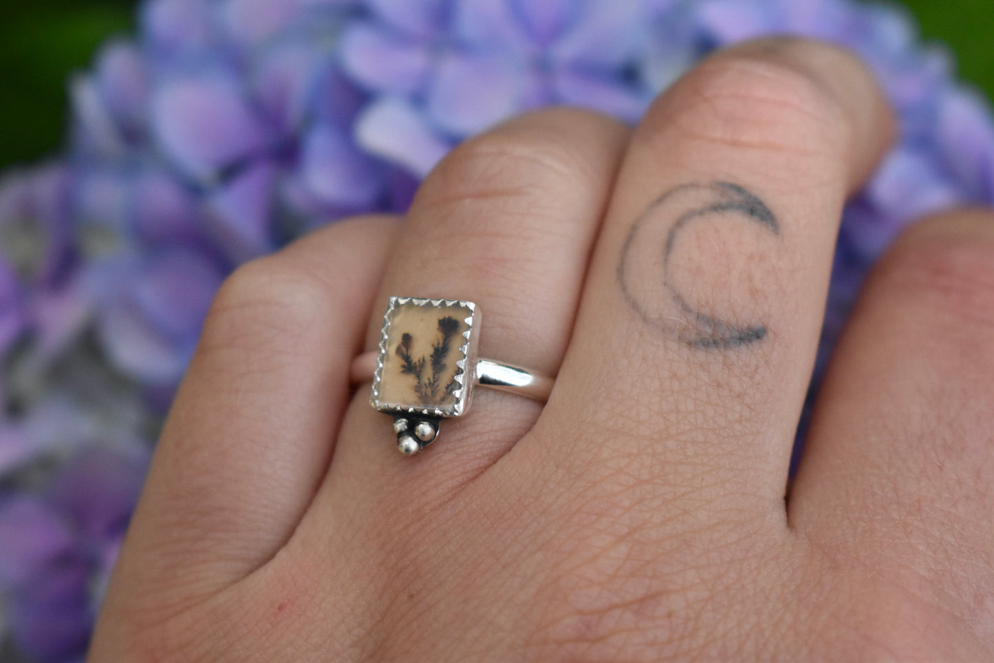 Dendritic Agate Stacker Ring Size 9