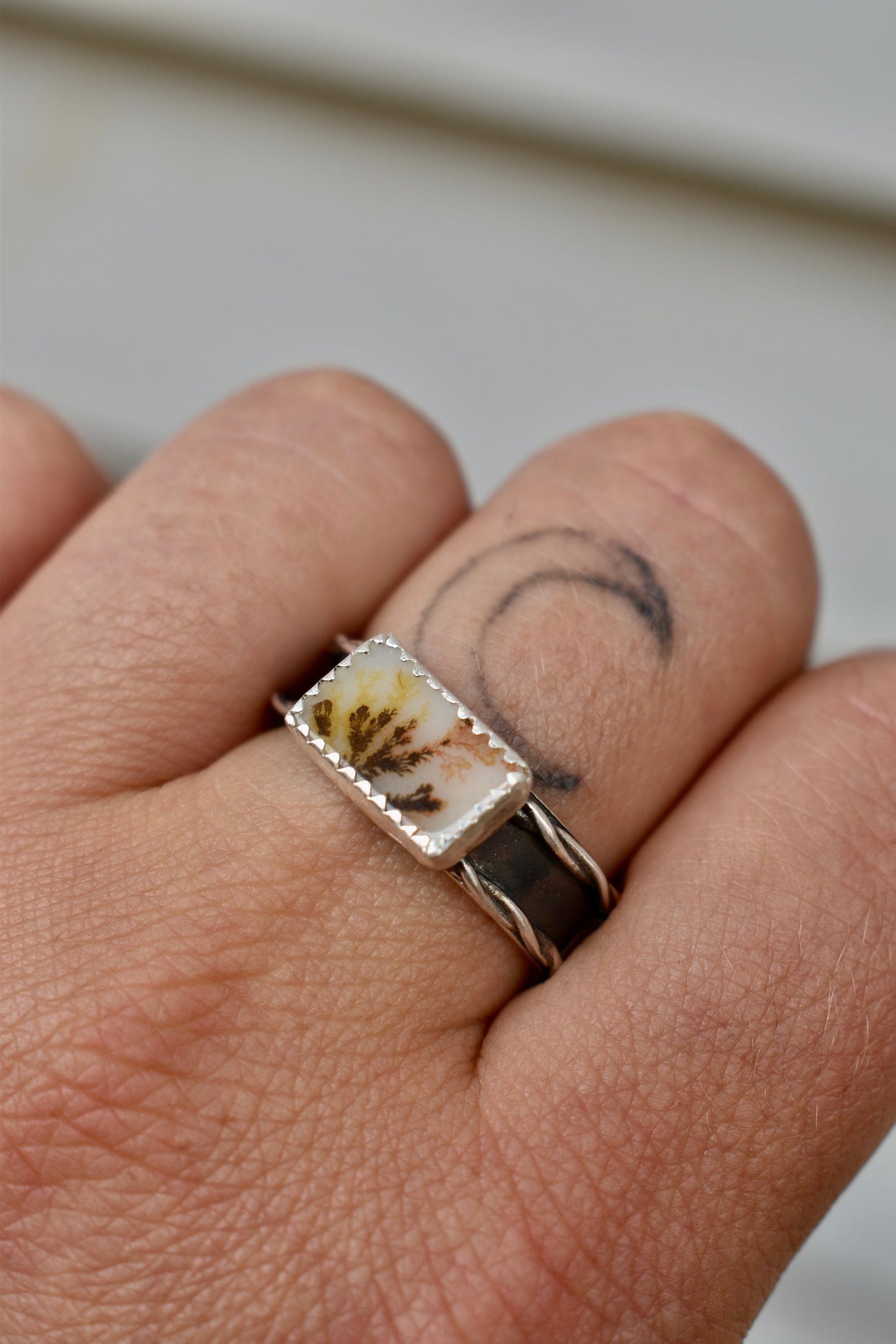 Twist Wire Dendritic Agate Ring Size 11