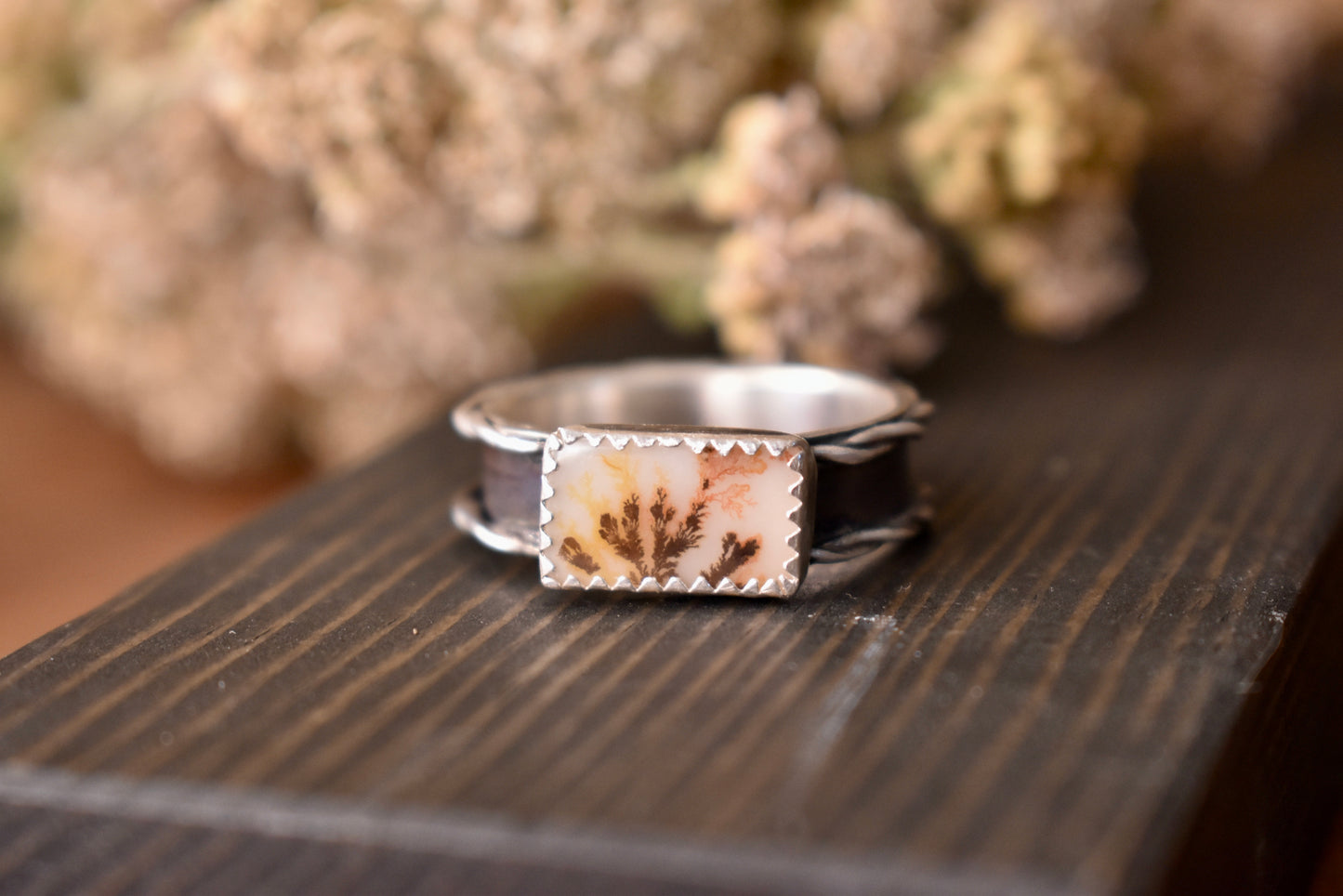 Twist Wire Dendritic Agate Ring Size 11