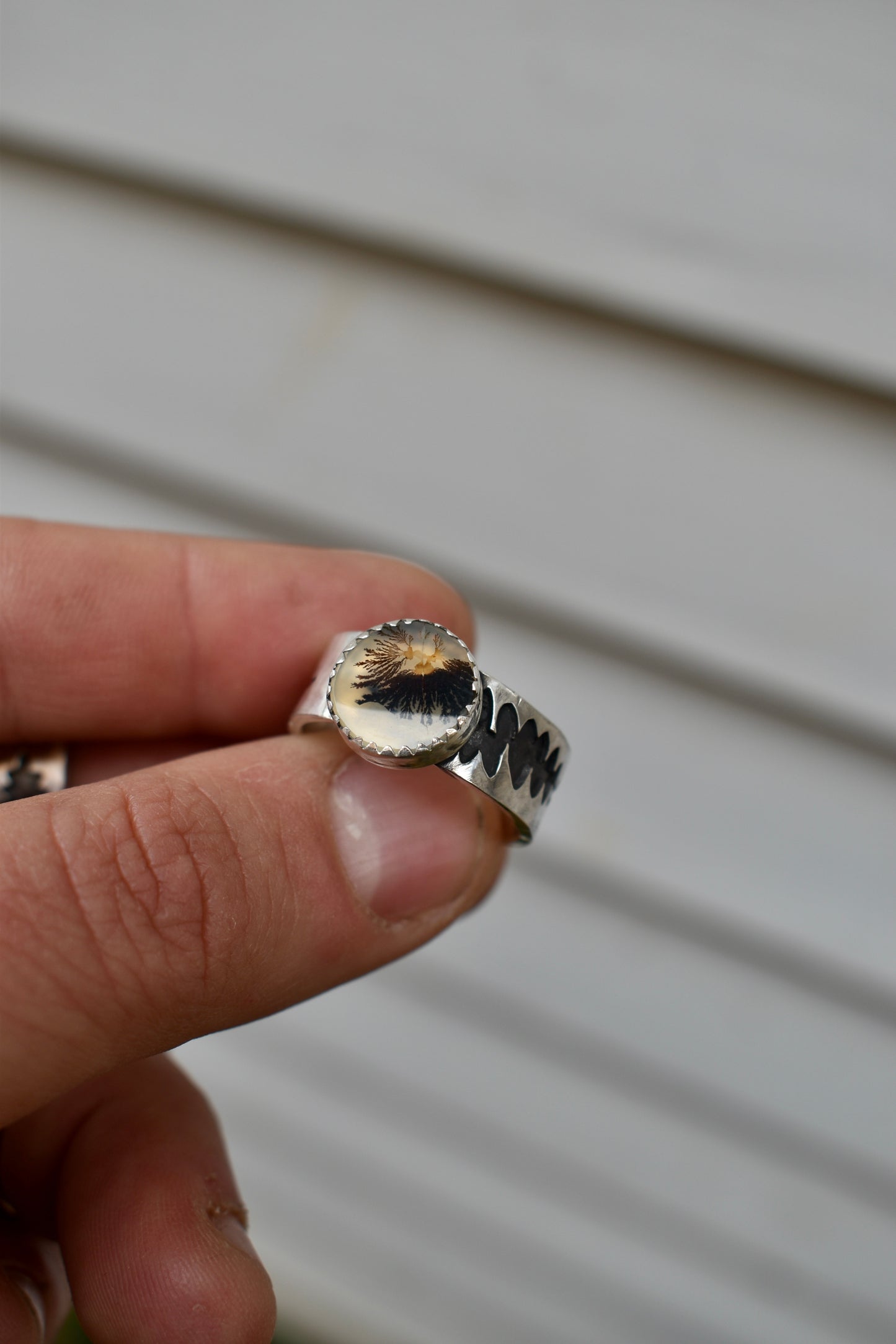 Flora Banded Dendritic Agate Ring Size 8.5