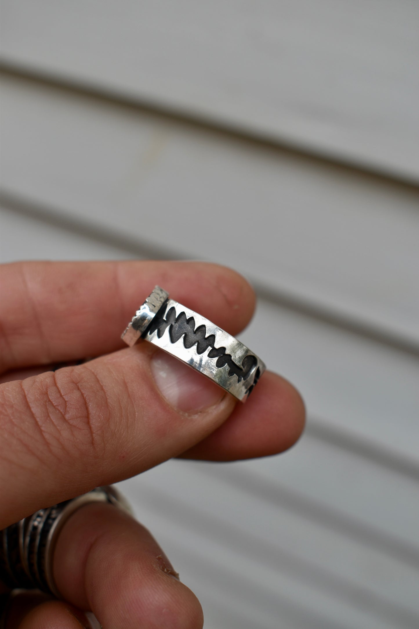 Flora Banded Dendritic Agate Ring Size 8.5