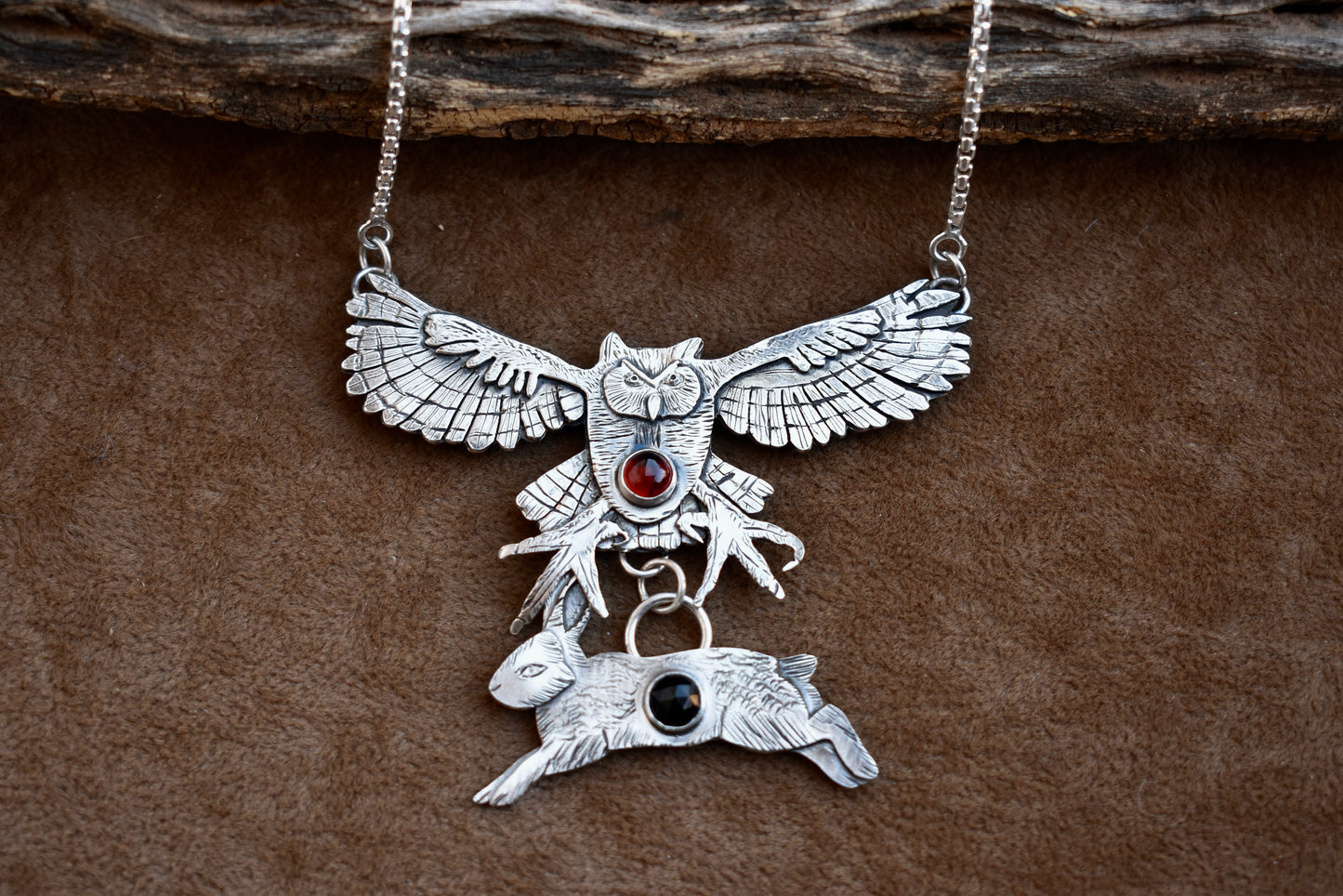 "Great Horned Owl Hunting a Rabbit" Pendant