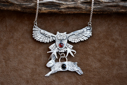 "Great Horned Owl Hunting a Rabbit" Pendant