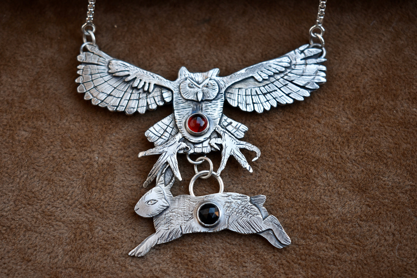 "Great Horned Owl Hunting a Rabbit" Pendant