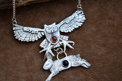 "Great Horned Owl Hunting a Rabbit" Pendant