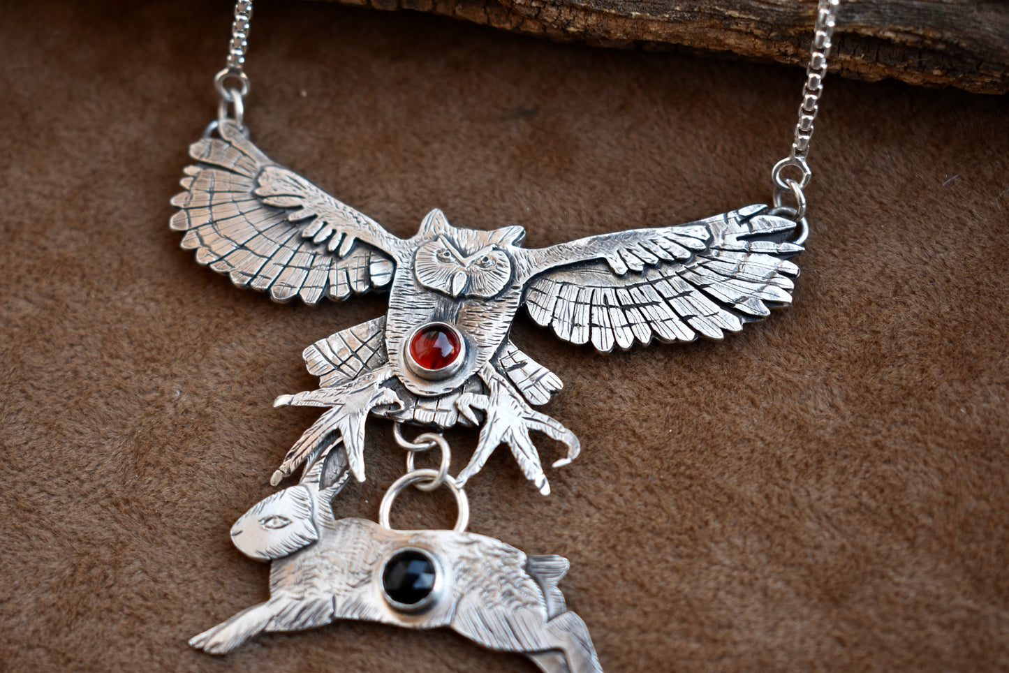 "Great Horned Owl Hunting a Rabbit" Pendant