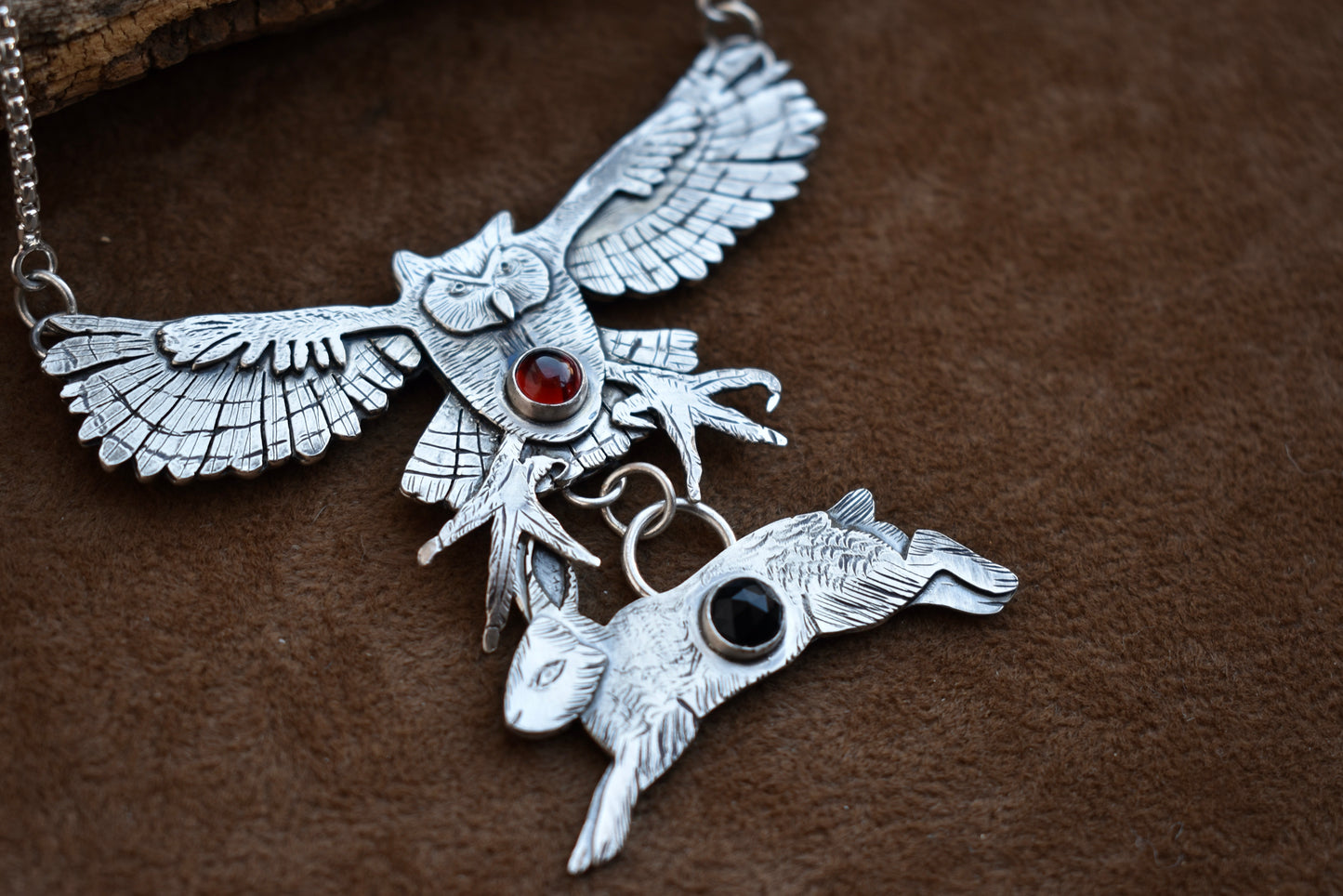 "Great Horned Owl Hunting a Rabbit" Pendant