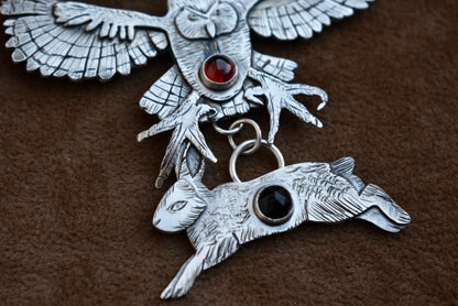 "Great Horned Owl Hunting a Rabbit" Pendant