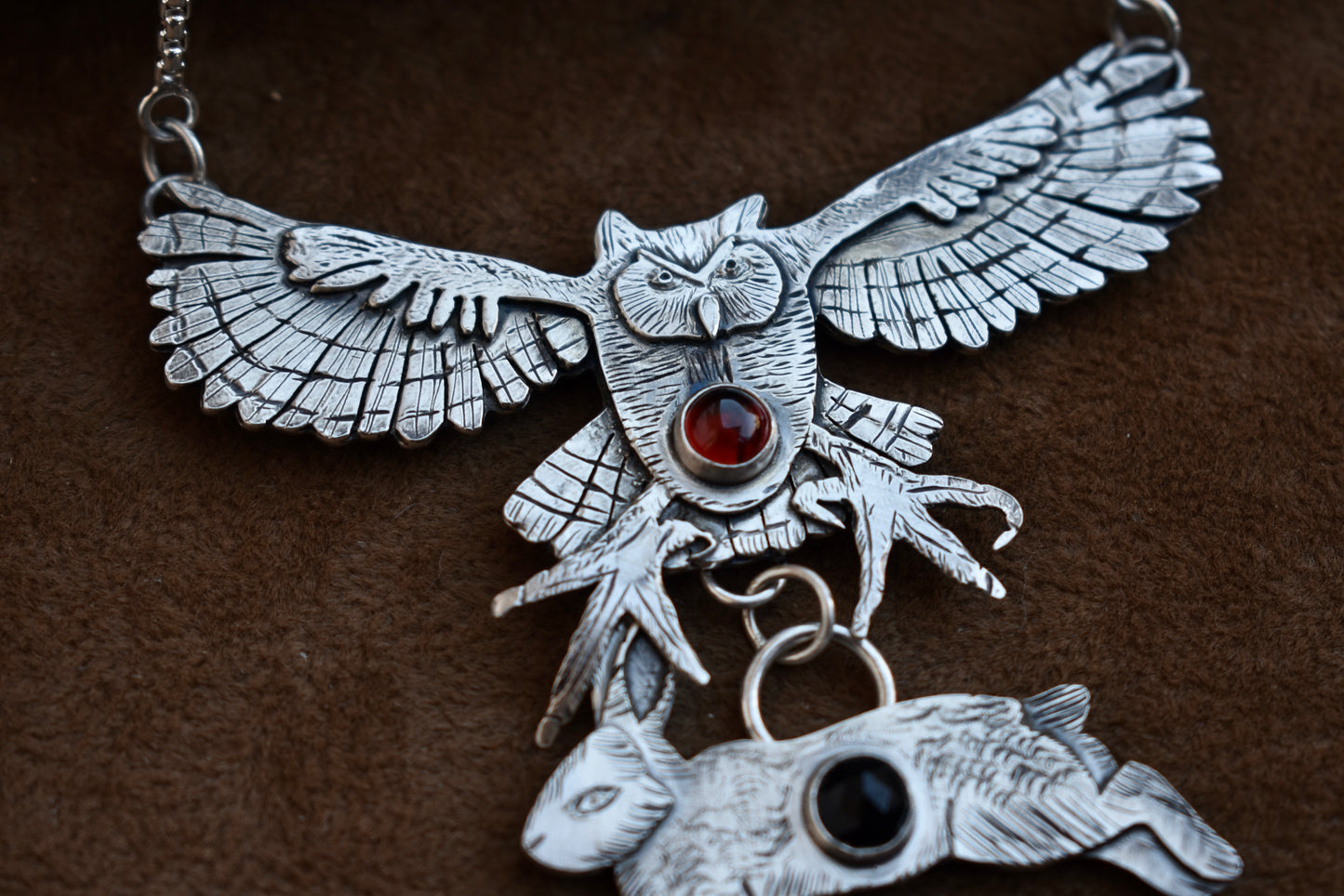 "Great Horned Owl Hunting a Rabbit" Pendant