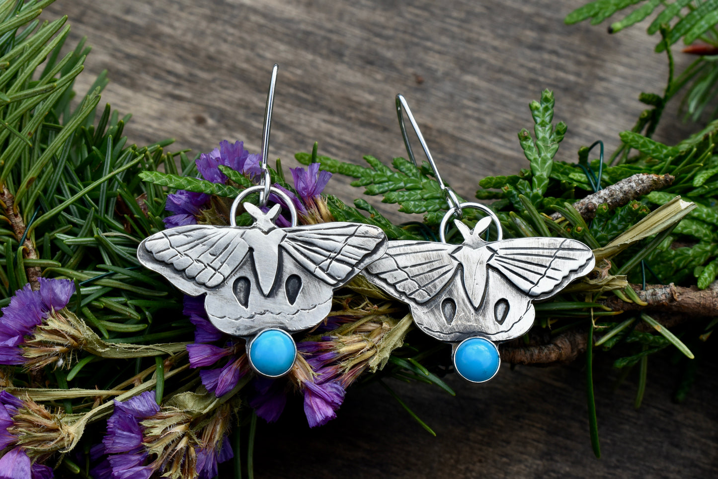 Moth Earrings with Sleeping Beauty Turquoise