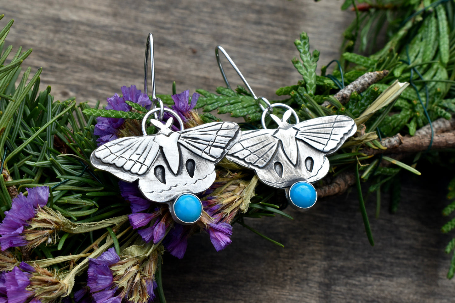 Moth Earrings with Sleeping Beauty Turquoise